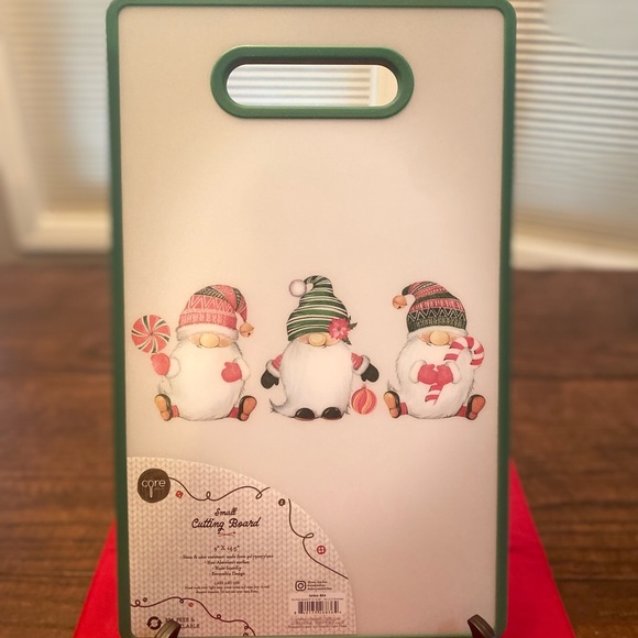 3 Christmas Gnomes Cutting Board By Core Kitchen With Built-In Handle 9” X 14.5” - Picture 2 of 13
